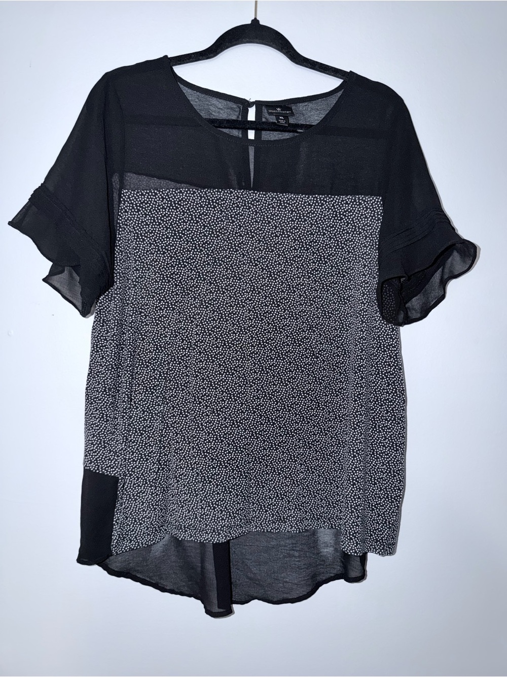 Worthington Black & White Printed Chiffon Short Sleeve Blouse